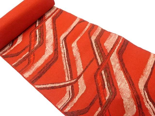 JAPANESE KIMONO / ANTIQUE BOLT FOR NAGOYA OBI / SILK / HAND WOVEN / MAWATA TSUMUGI / GEOMETRIC PATTERN / OUTLET ITEM